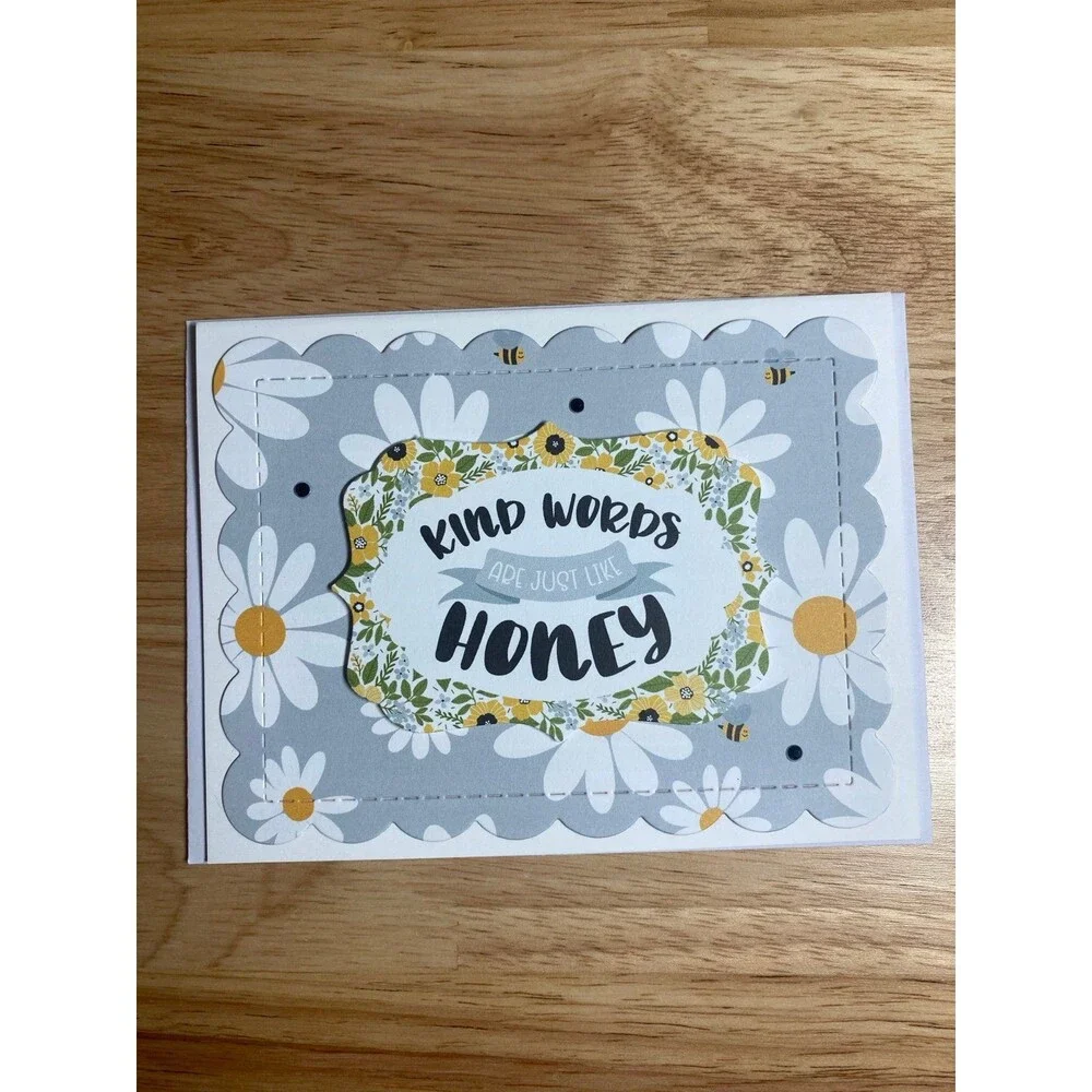 Bee & Flowers Greeting Card – Handmade A2 Card – All Occasion Blank Card